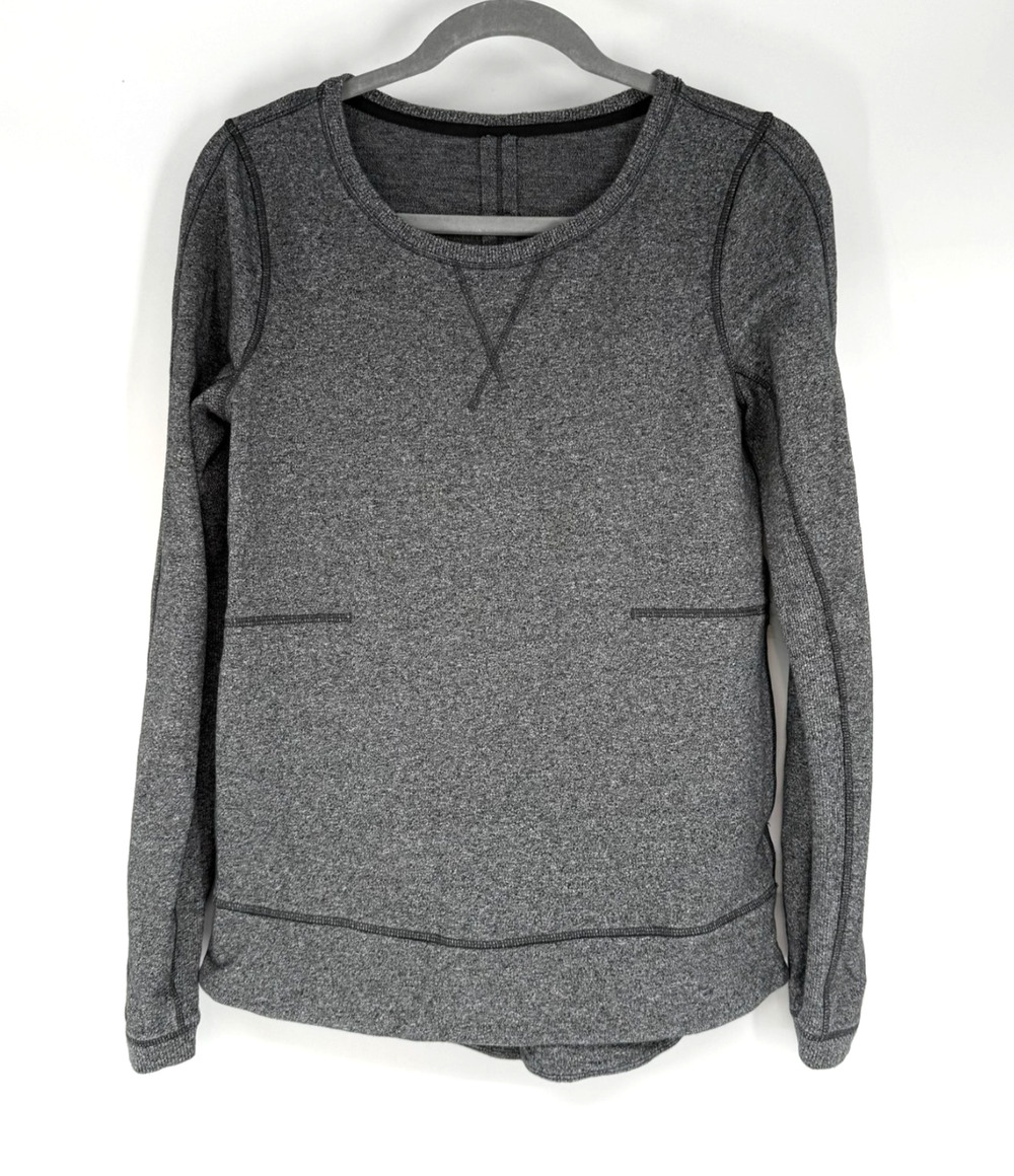 Lululemon Exhalation Pullover II Athletic Top 6 Gray Black Heathered Speckled
